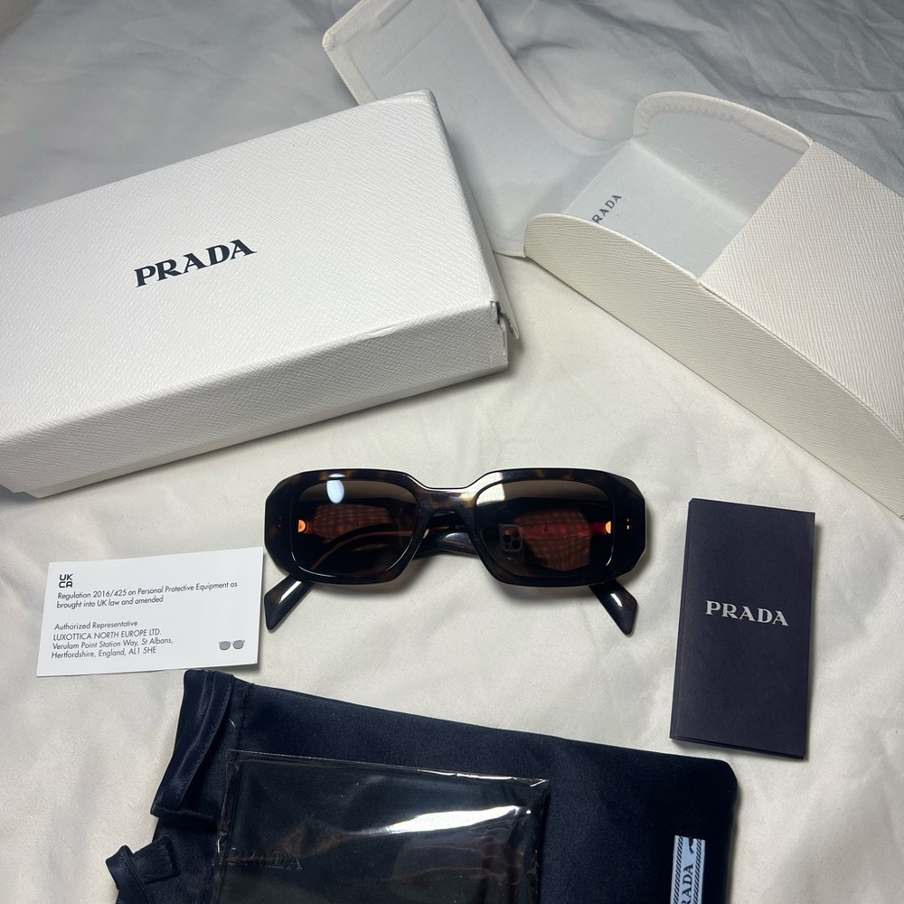 Prada Tortoiseshell Rectangular Sunglasses - Brow… - image 1